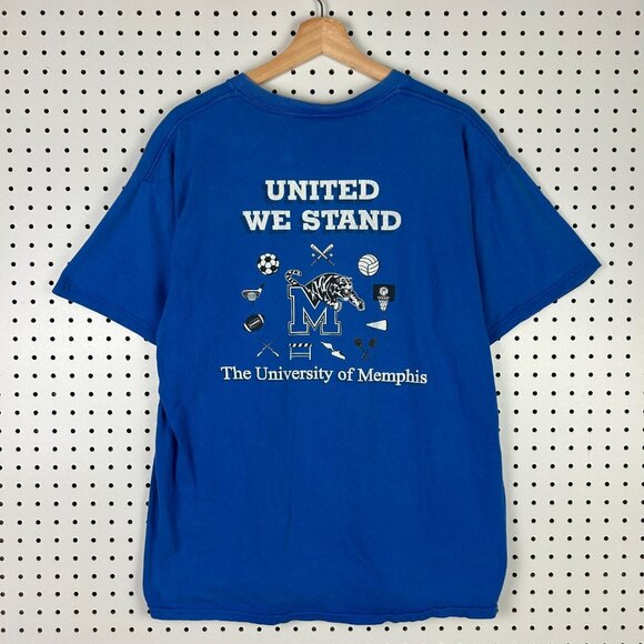 Memphis Tiger Athlete T Shirt Large Graphic Blue Promo Y2K UNITED WE STAND UofM - Picture 1 of 8